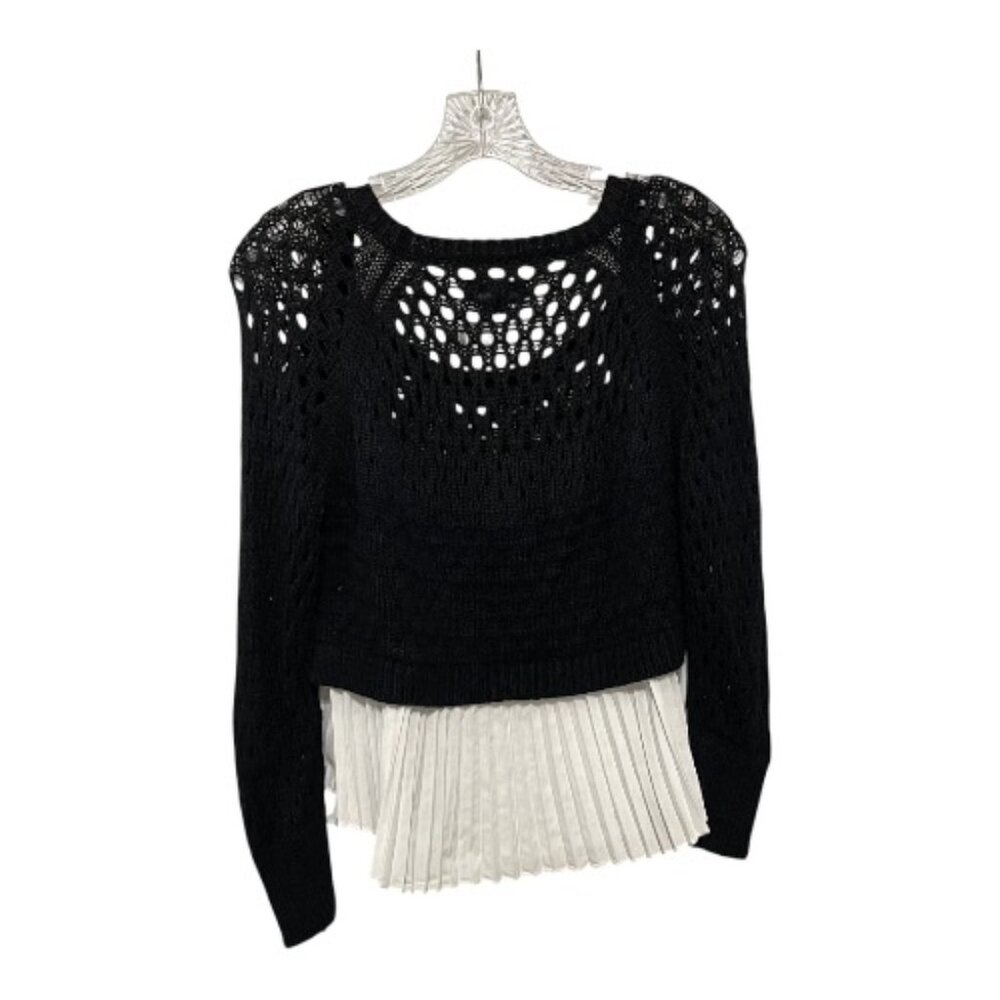 Maeve Anthropologie Medium Layered Crochet Pleated Black and White Sweater - Picture 3 of 7